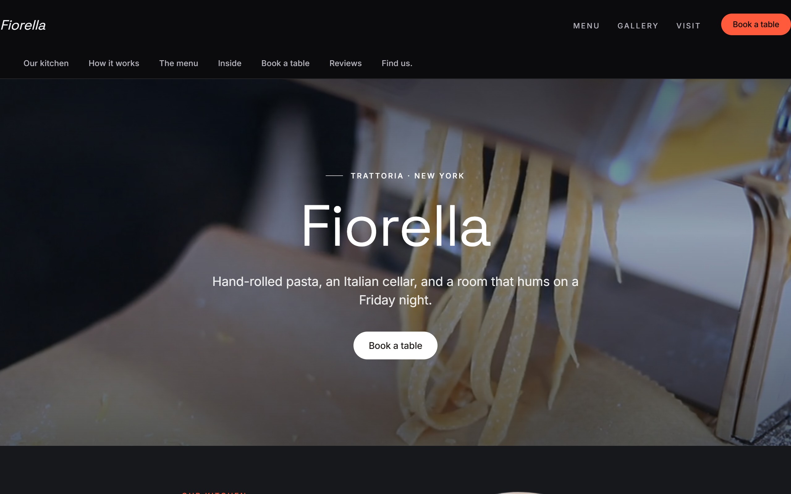 Real site header and navigation from the Fiorella demo restaurant site