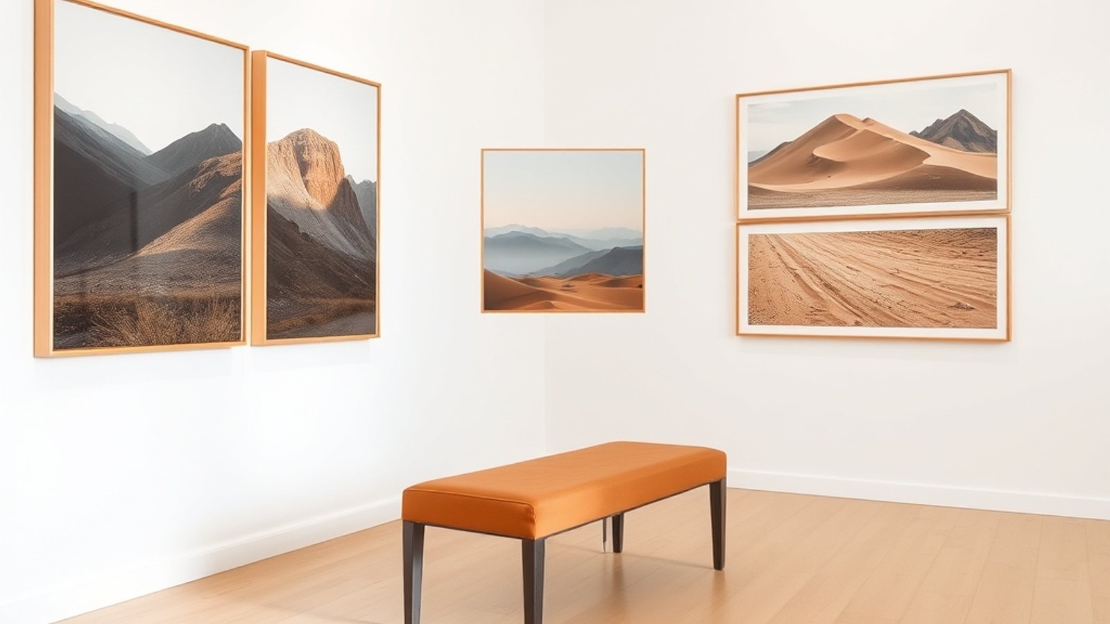 A gallery wall of framed work