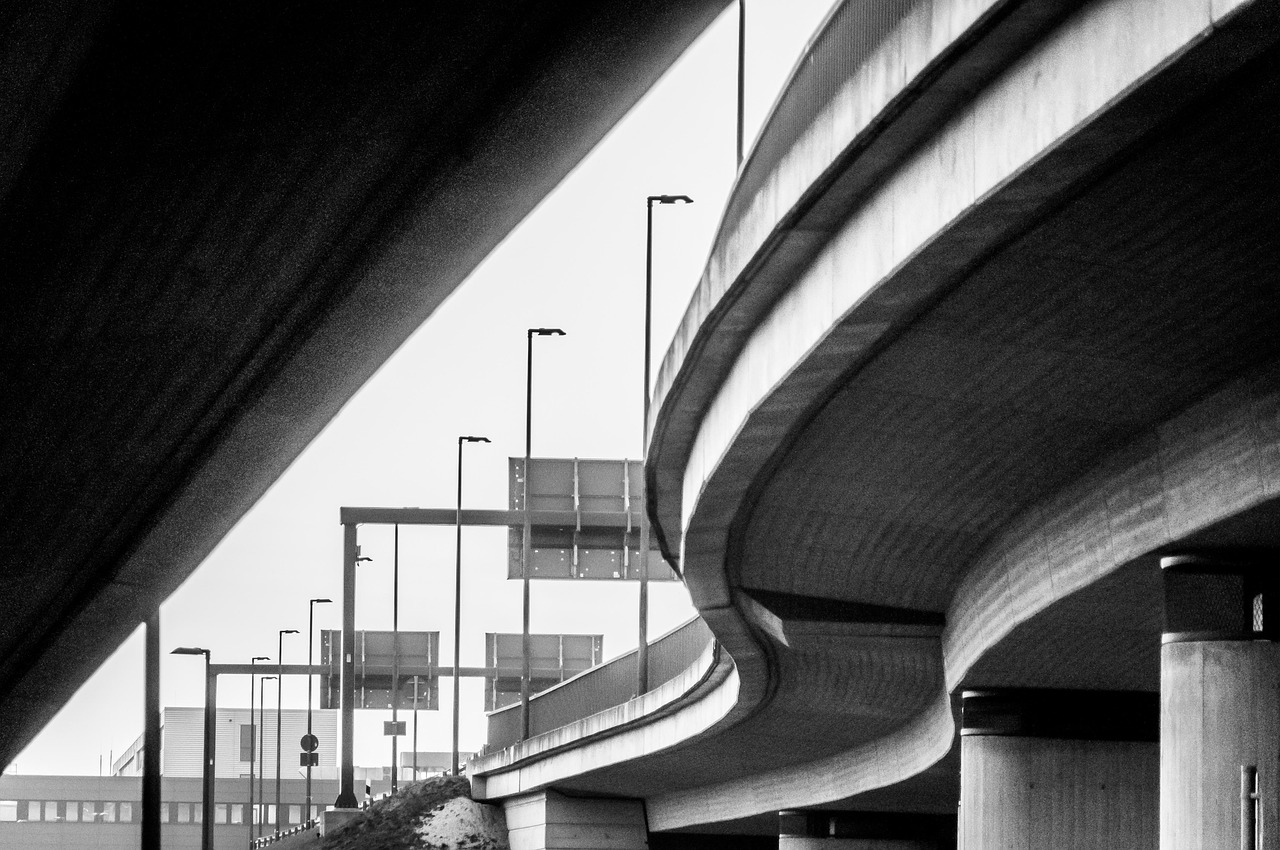 A concrete underpass in monochrome