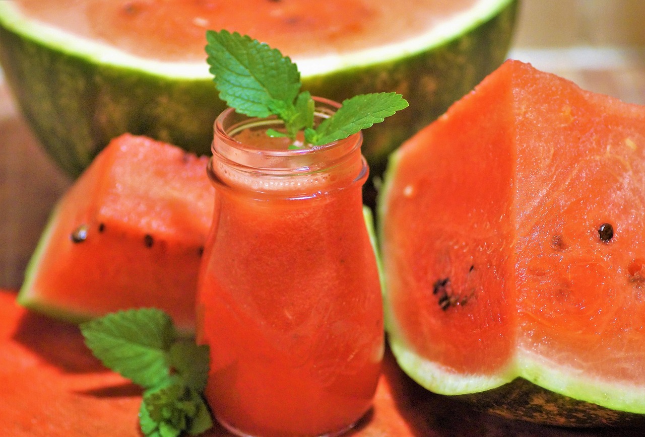 Watermelon juice with mint in a jar