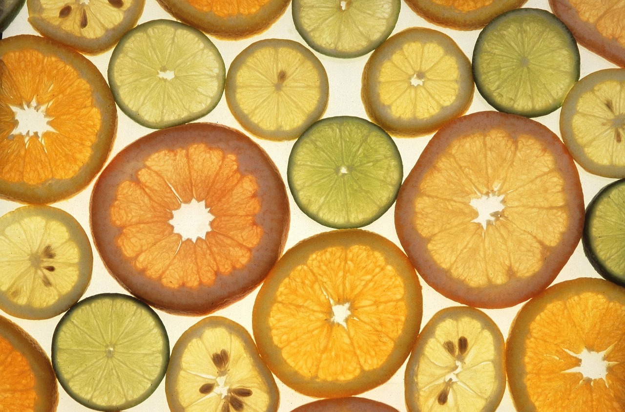 Backlit citrus slices in a bright mosaic