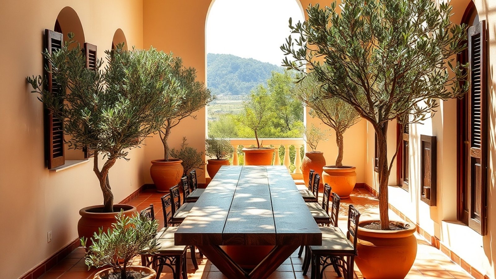 The sunlit terrace at midday
