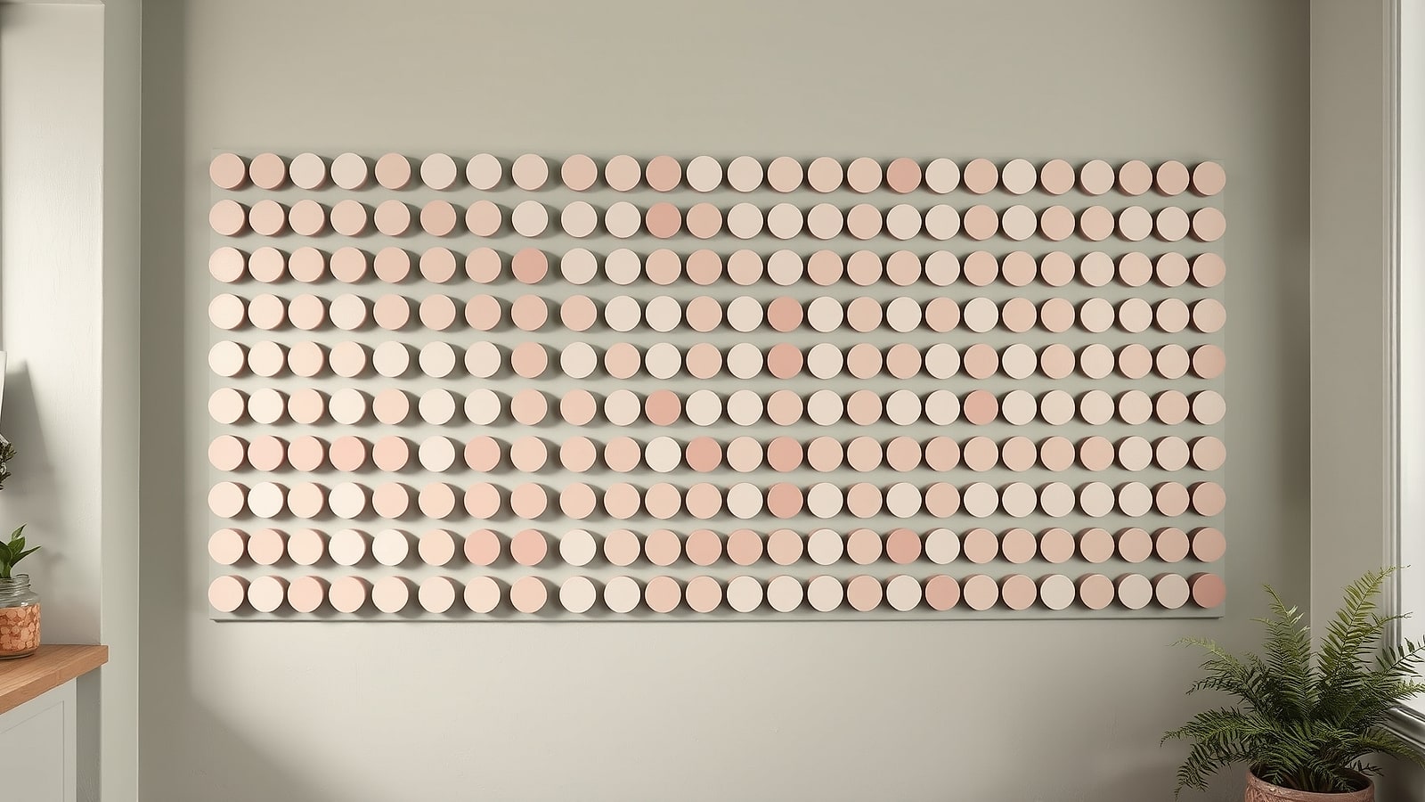 The colour wall, arranged from cream through nude to dusty rose